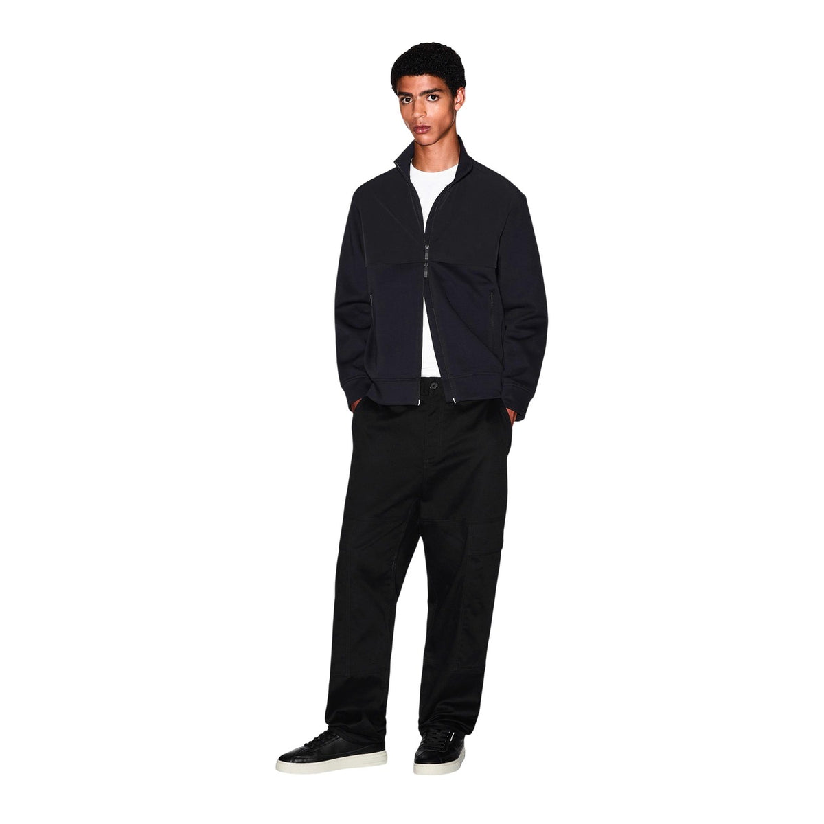 Armani Exchange — Zwarte stretch katoenen sweater voor heren — afbeelding 5