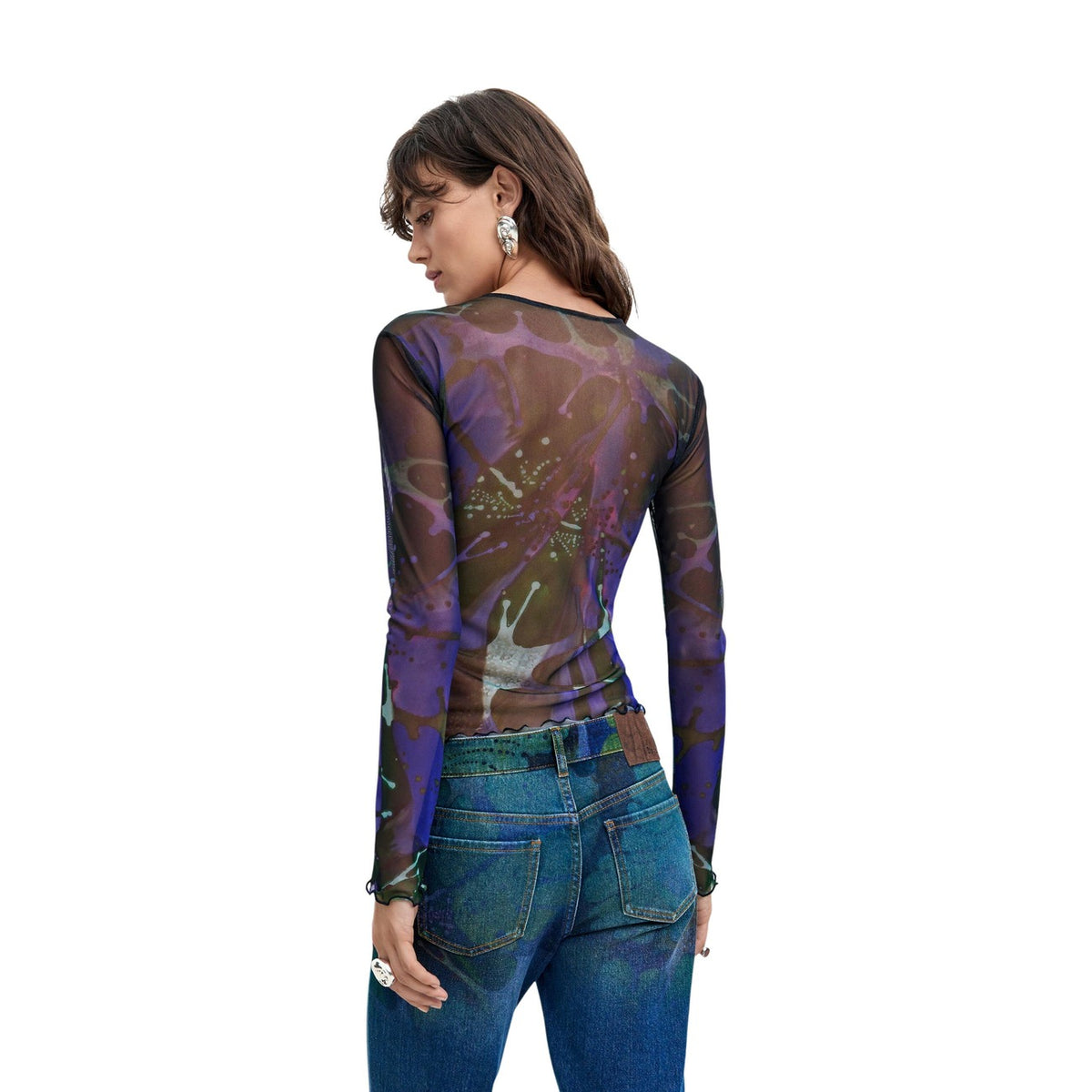 Desigual — Damen-T-Shirt Dots Leaf Lacroix violett — Ansicht 4