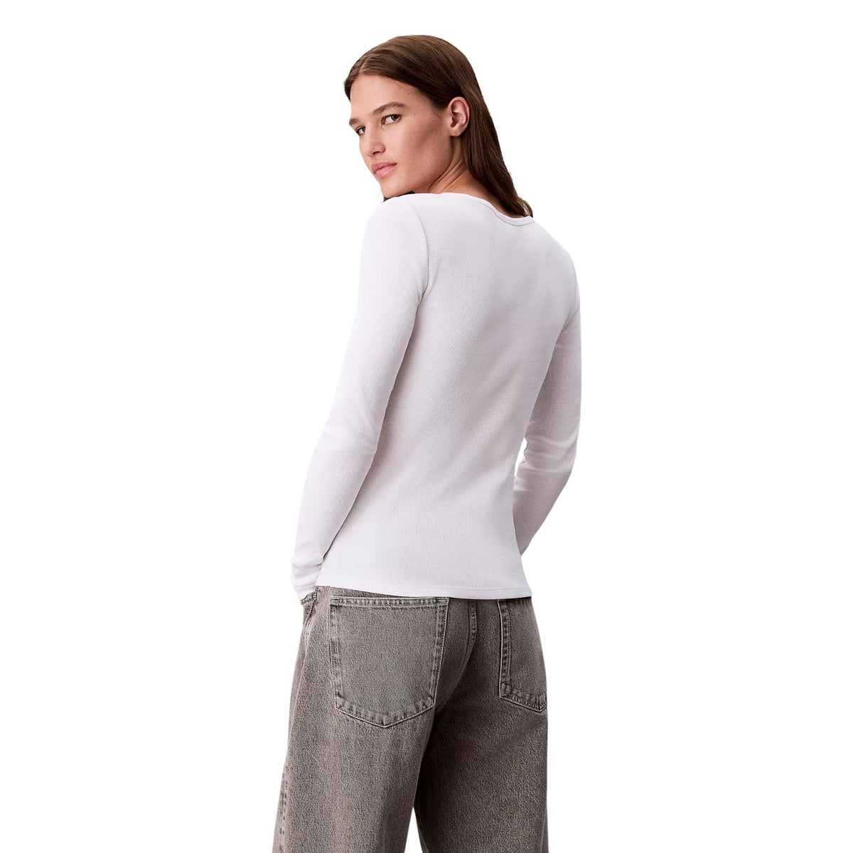 Calvin Klein Jeans – Weißes Langarm-Stretch-T-Shirt für Damen — Ansicht 5