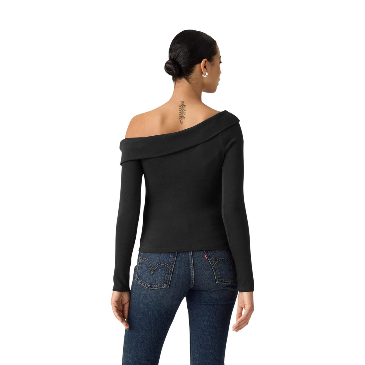 Levi’s — Top côtelé Bardot manches longues noir femme — vue 2