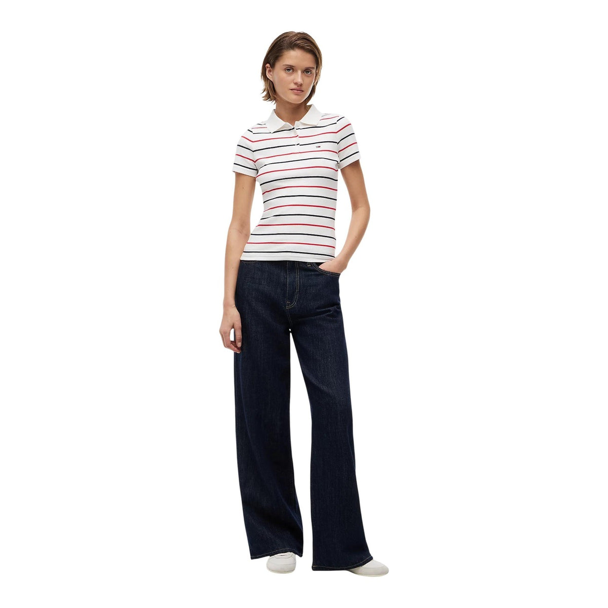Tommy Jeans — Polo blanc rayé femme — vue 2