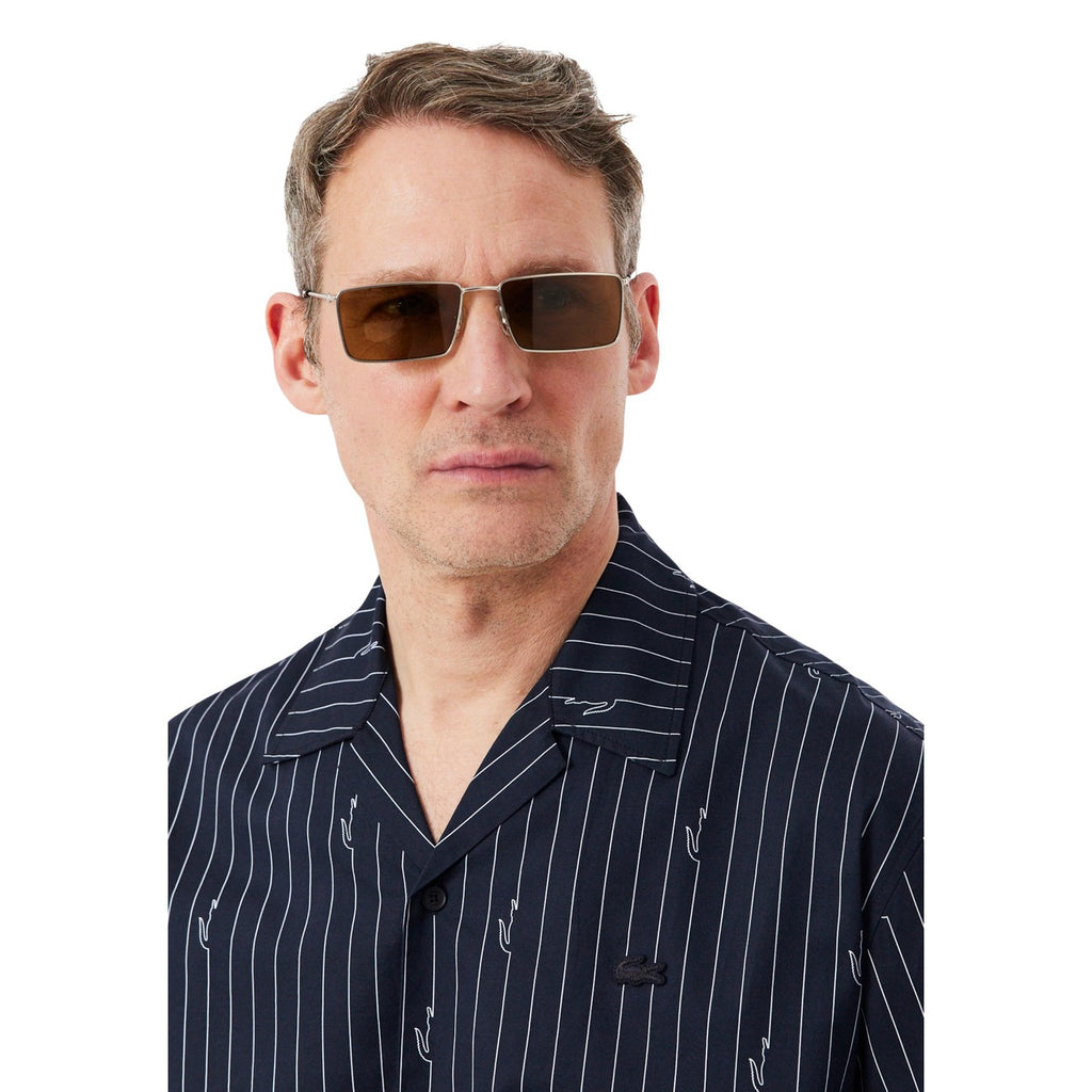 Lacoste — CH2343 black striped shirt with open collar for men — view 3