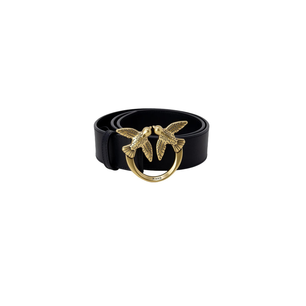 Pinko — Love Birds belt in black leather for women — view 2