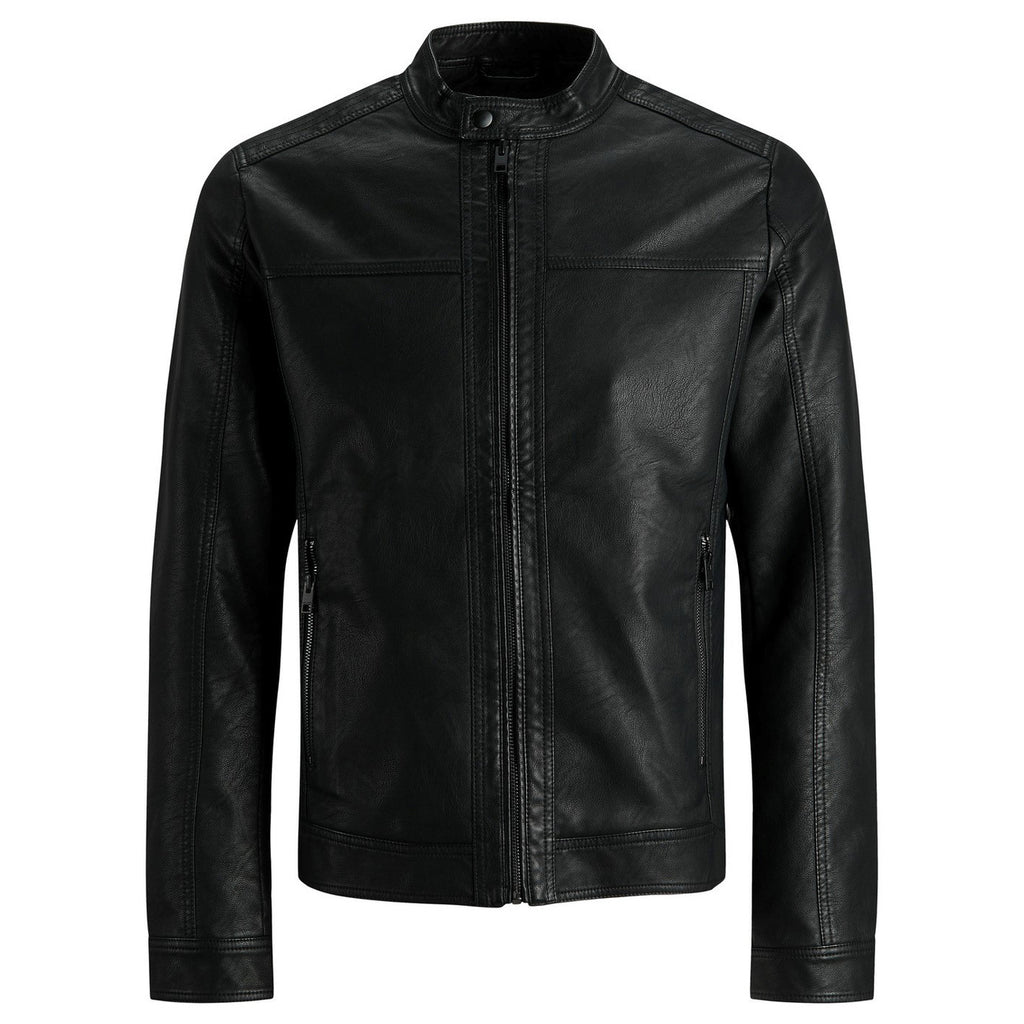 Jack & Jones — Men's black faux leather biker jacket