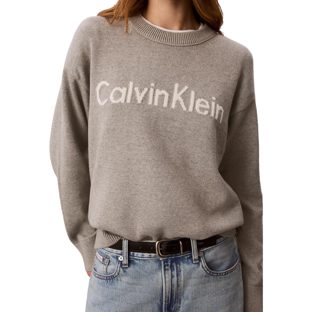 Calvin Klein Jeans — Pull gris à imprimé femme — vue 4