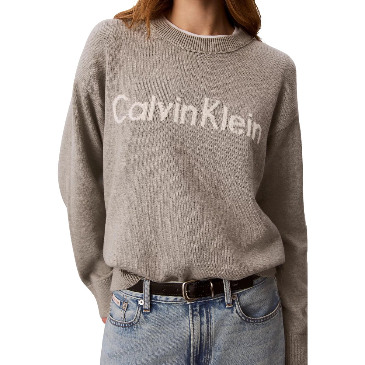 Calvin Klein Jeans — Pull gris à imprimé femme — vue 4