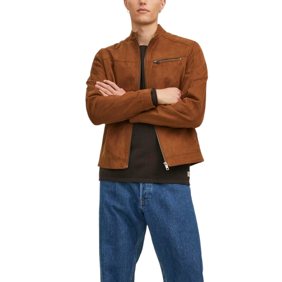 Jack & Jones — Men’s suede biker jacket — view 3 — Beige