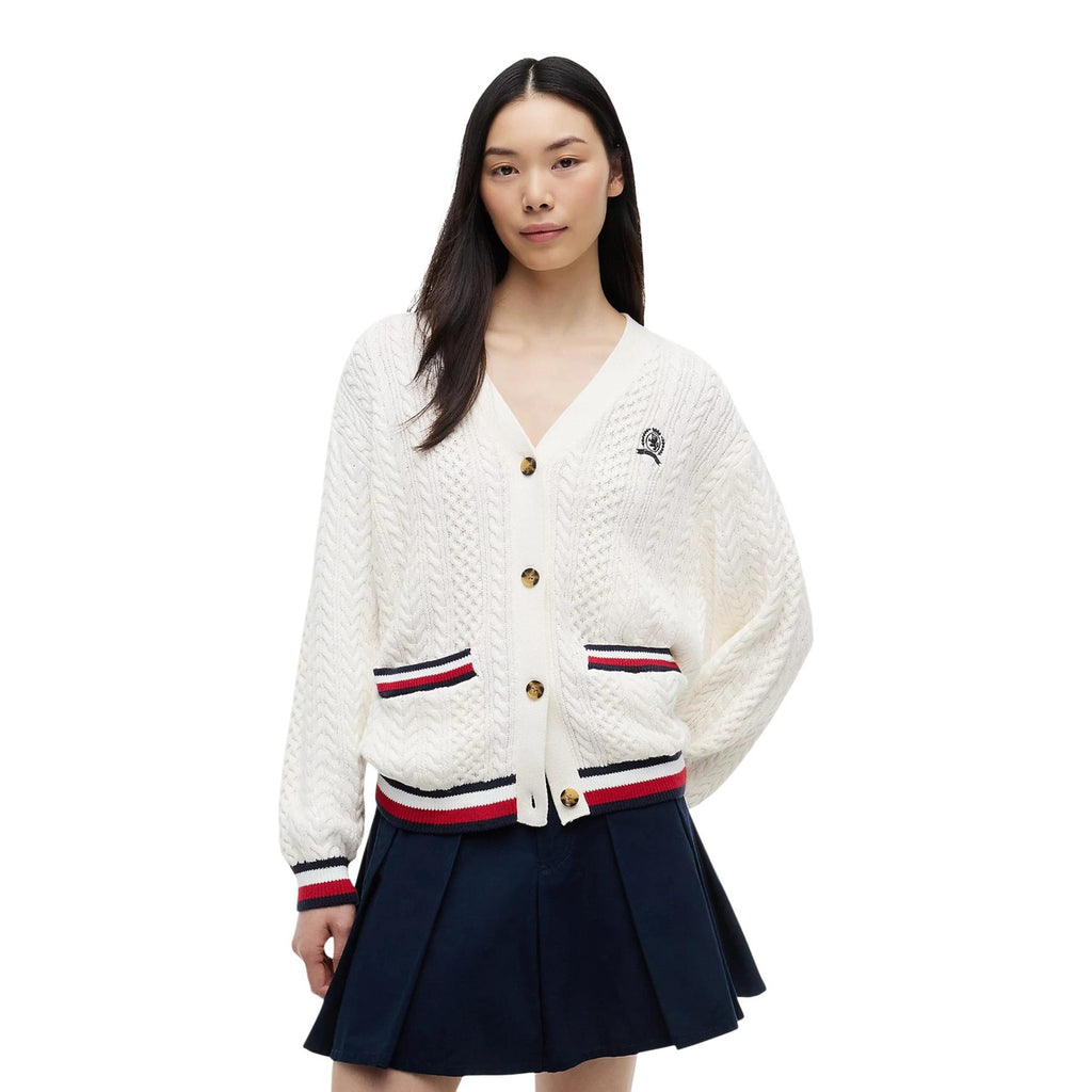 Tommy Jeans — Pull blanc boutonné en coton bio femme