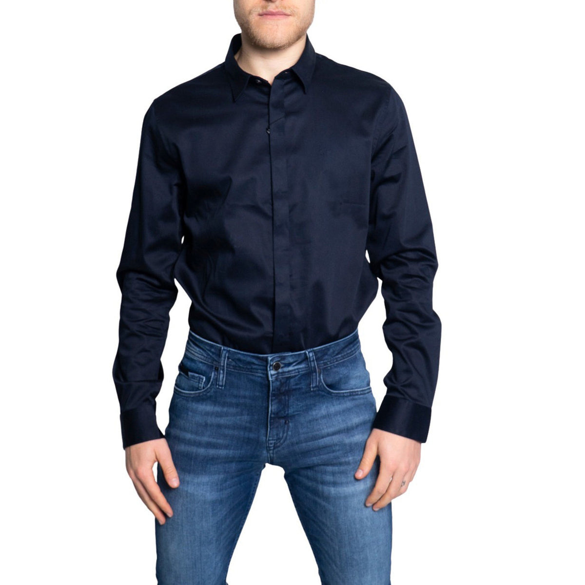 Armani Exchange — Chemise stretch 8NZCBD bleue homme