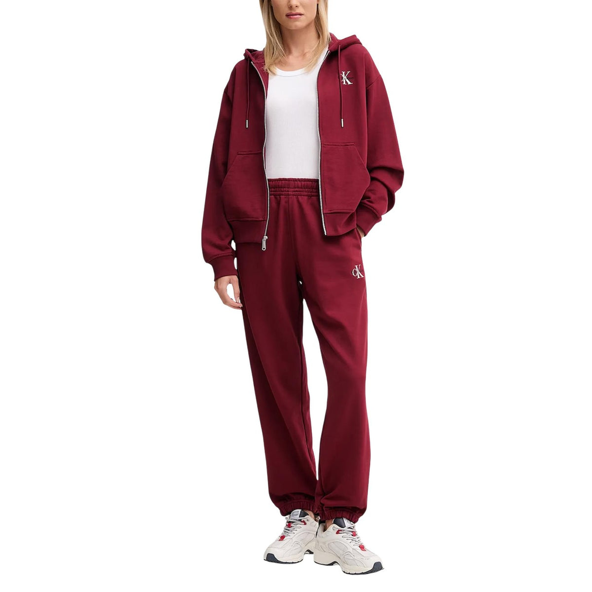 Calvin Klein Jeans — Bordeauxrood damesvest met rits en capuchon LV047B270G — afbeelding 3