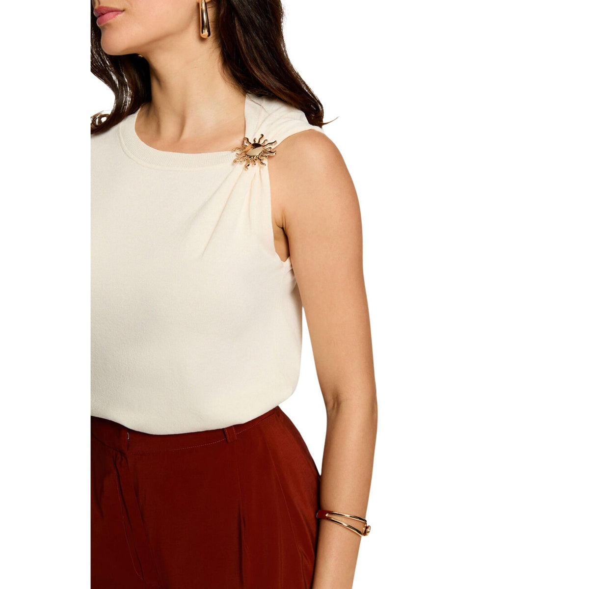 Morgan — Pull col rond beige femme — vue 4