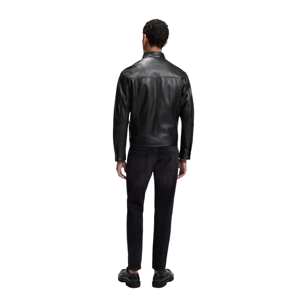 BOSS — Veste biker Joslay1 en cuir noire homme — vue 5