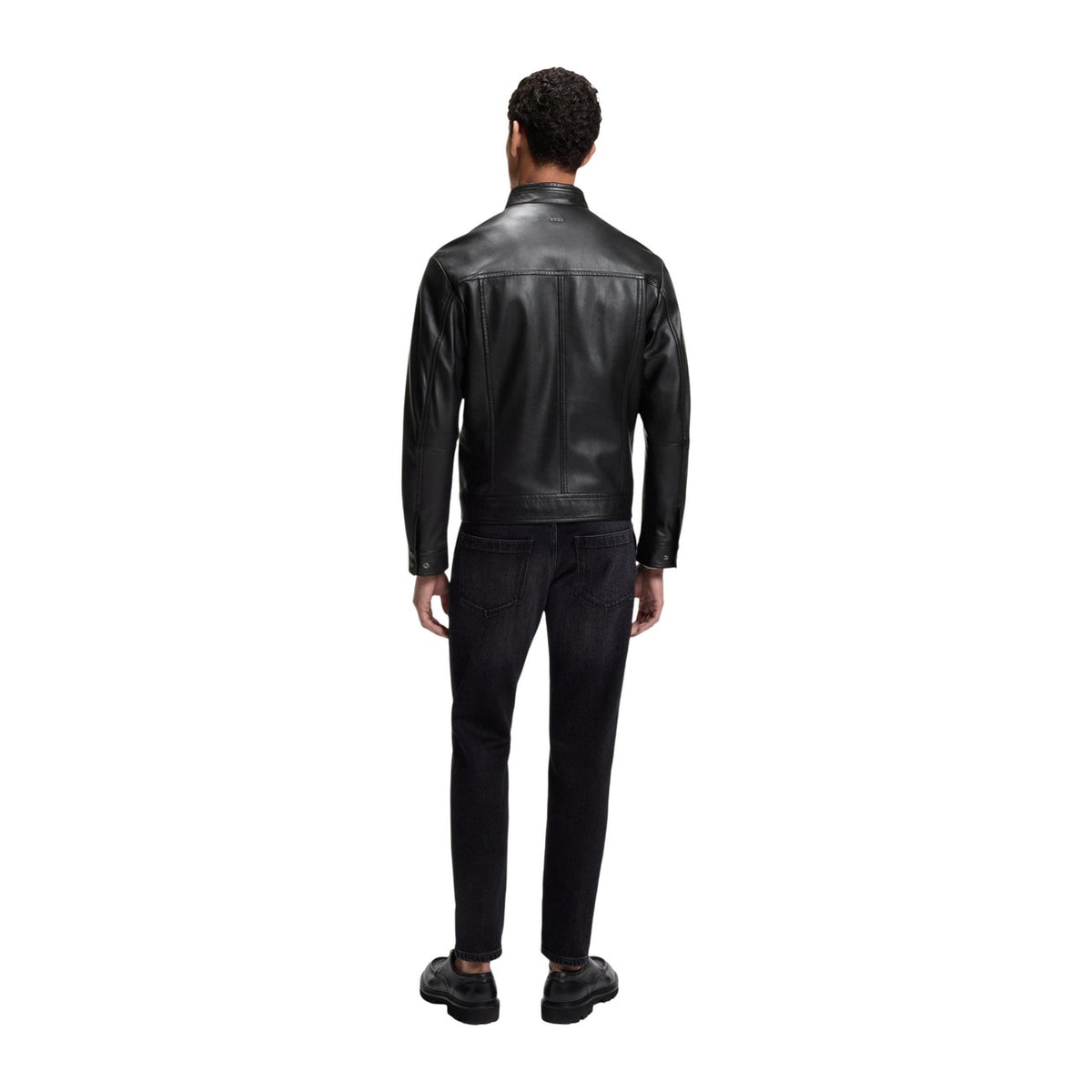 BOSS — Veste biker Joslay1 en cuir noire homme — vue 5