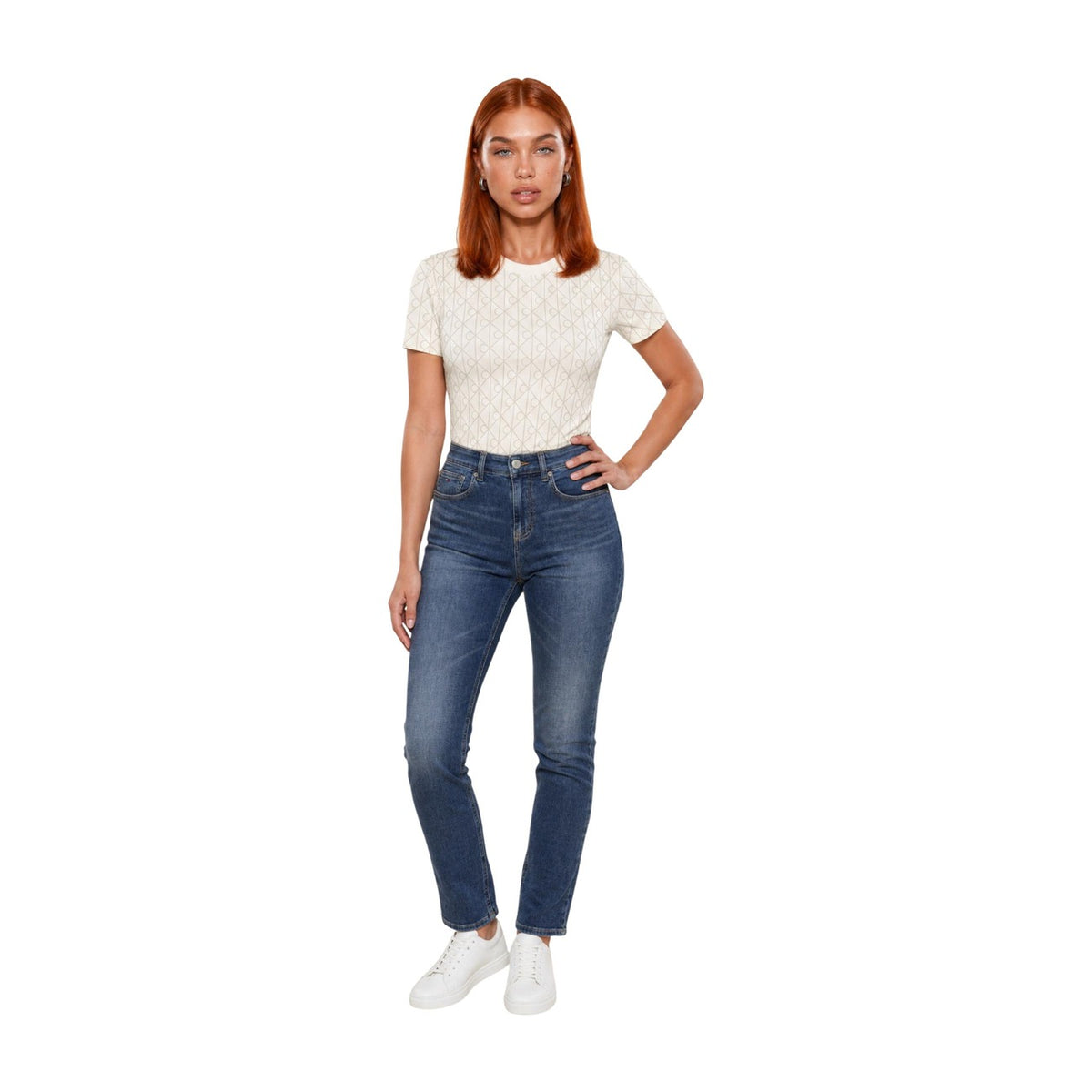 Calvin Klein Jeans – Weißes T-Shirt mit geometrischem Muster für Damen — Ansicht 5