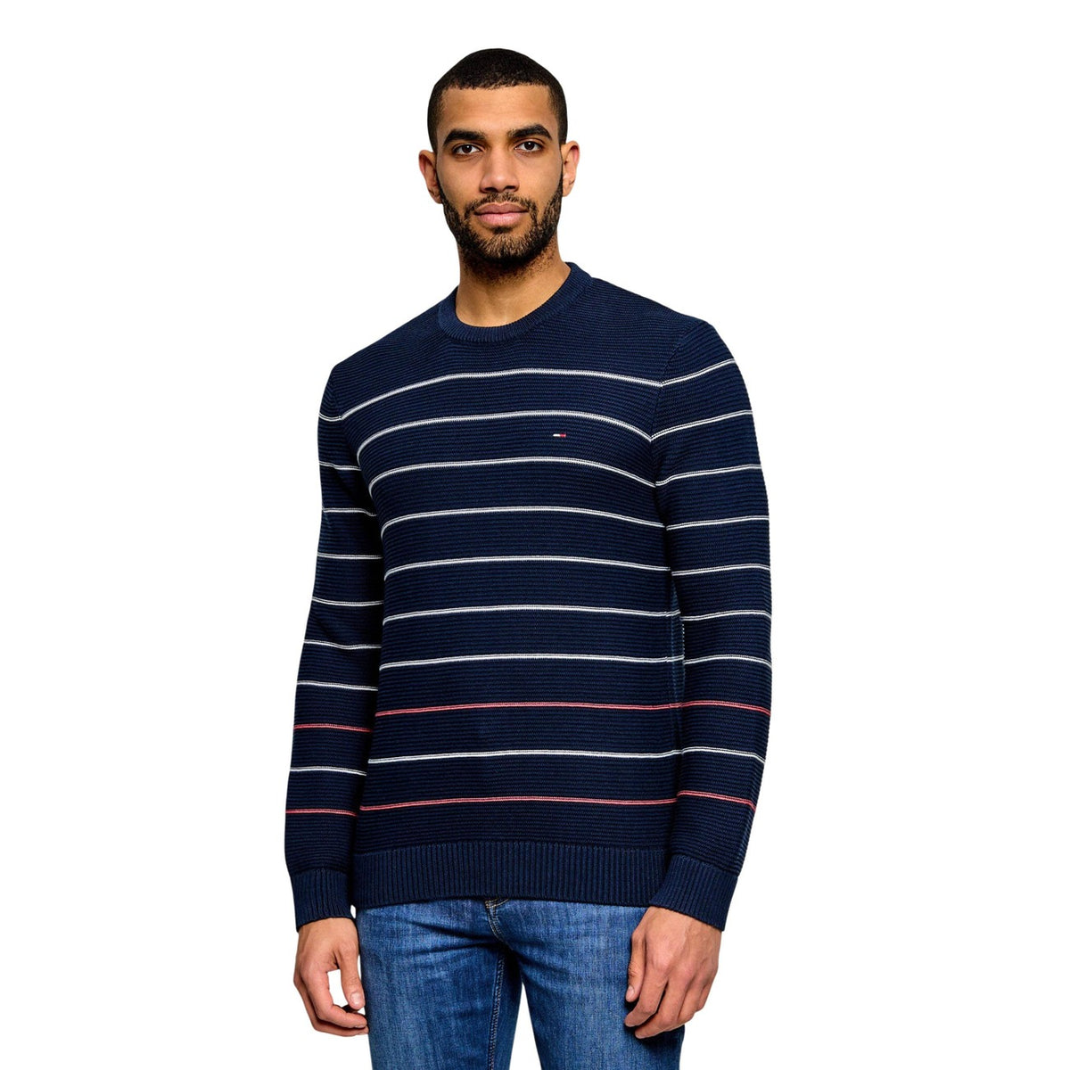 Tommy Jeans – Gestreifter Herrenpullover aus Bio-Baumwolle in Blau