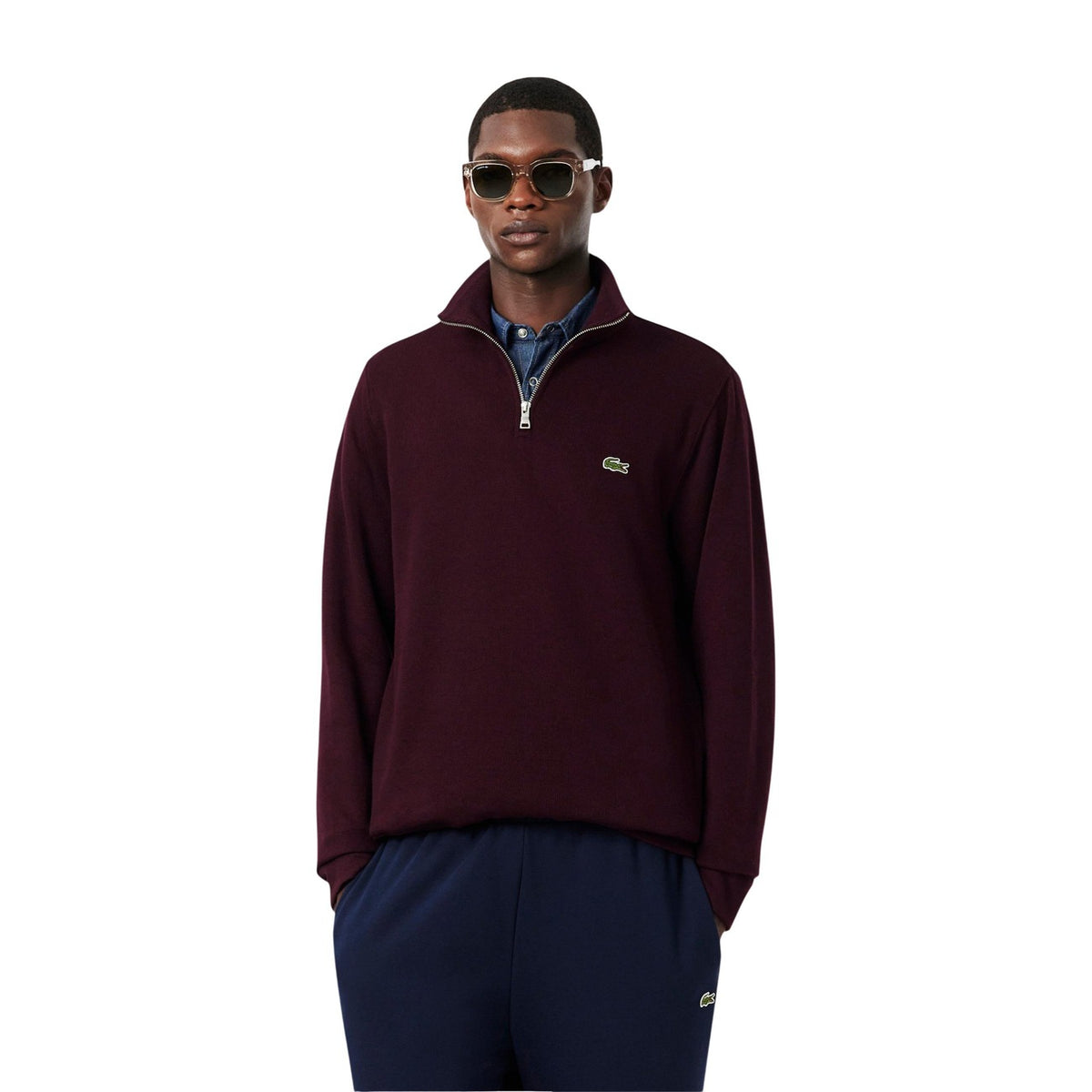 Lacoste — Sweats premium homme — Bordeaux — col montant zippé