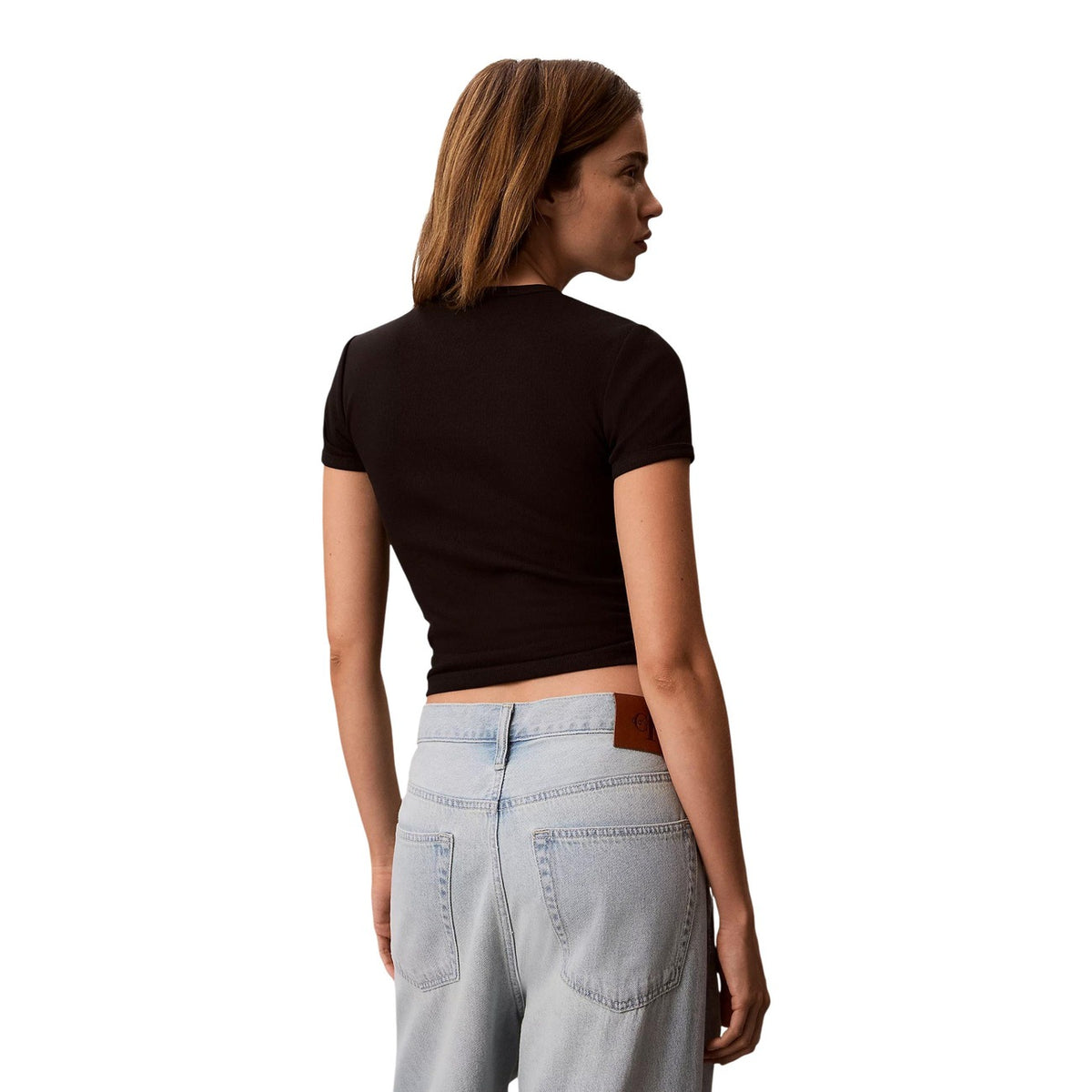 Calvin Klein Jeans – Schwarzes Stretch-T-Shirt aus 94 % Baumwolle für Damen — Ansicht 4