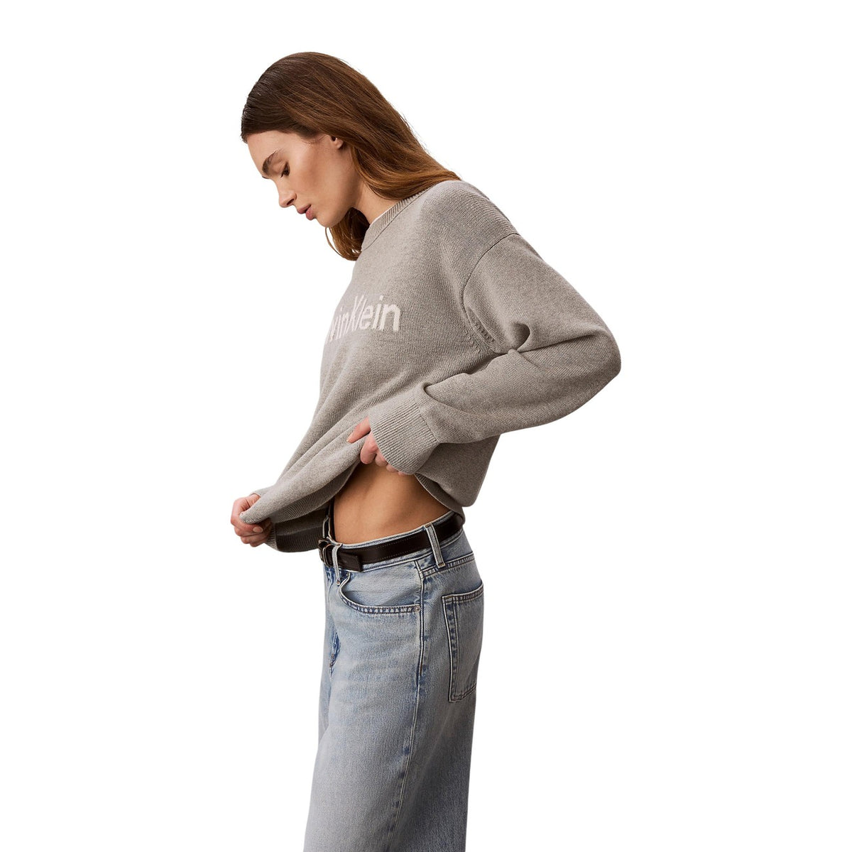 Calvin Klein Jeans — Pull gris à imprimé femme — vue 5