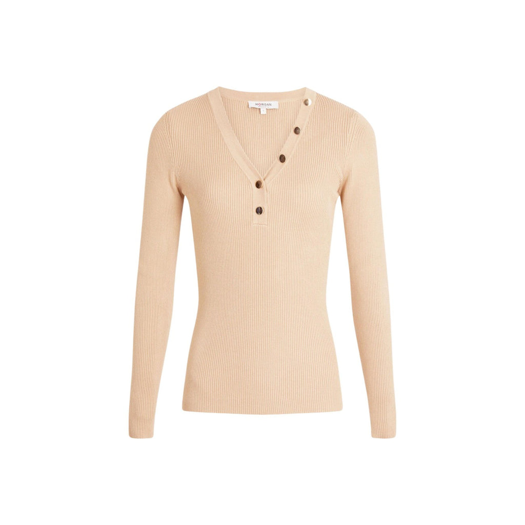 Morgan — Damen-V-Ausschnittpullover in Beige — Ansicht 4