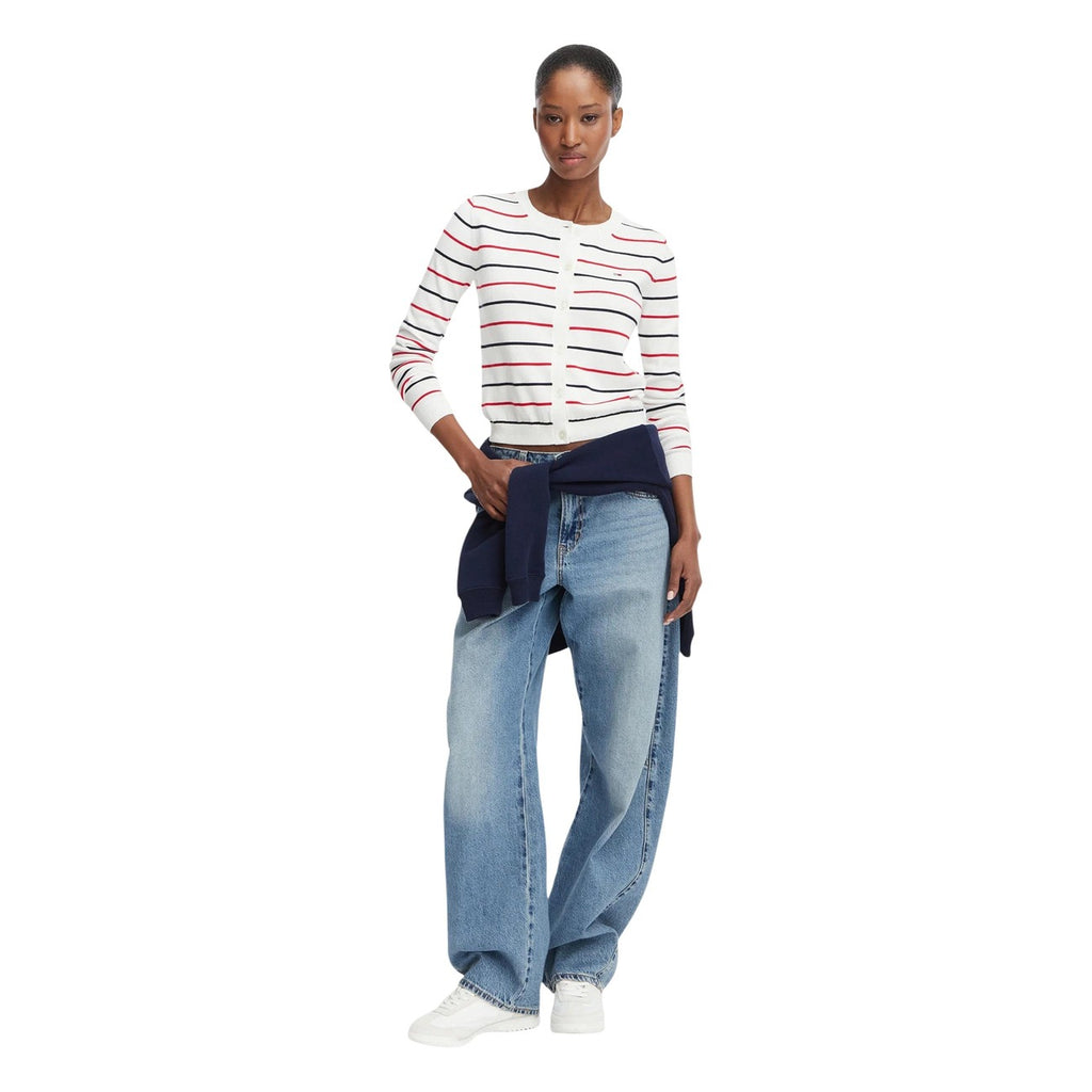 Tommy Jeans — Pull TJW Essential Crew N blanc rayé femme — vue 2