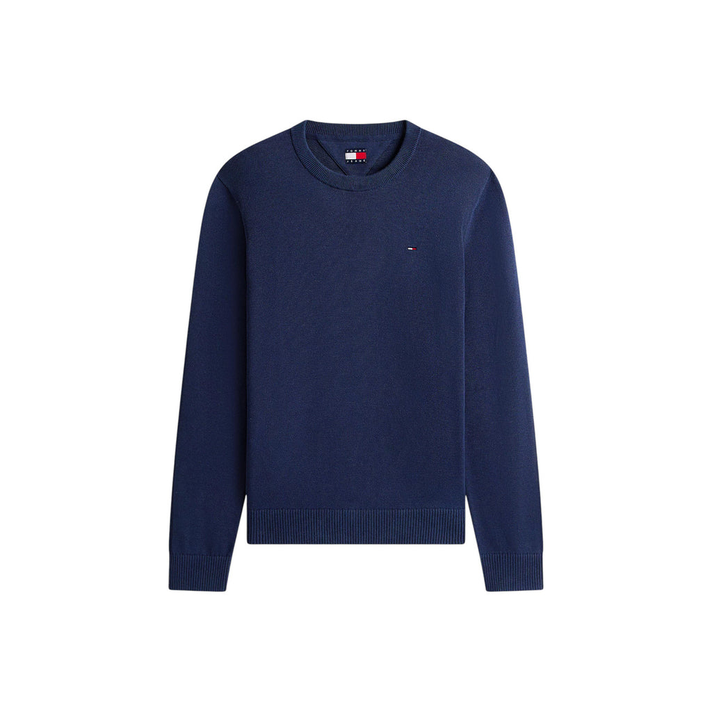 Tommy Jeans — Pull bleu col classique en coton bio homme — vue 5