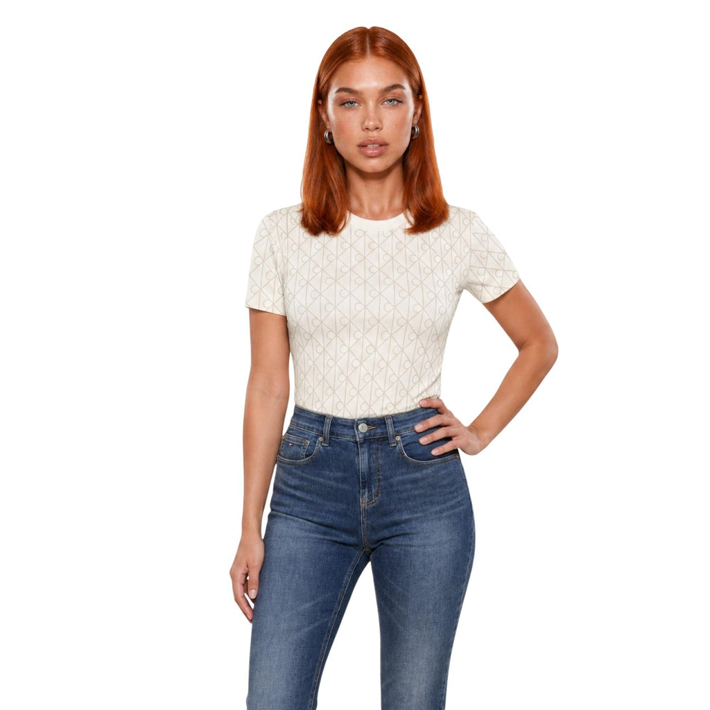 Calvin Klein Jeans – Weißes T-Shirt mit geometrischem Muster für Damen
