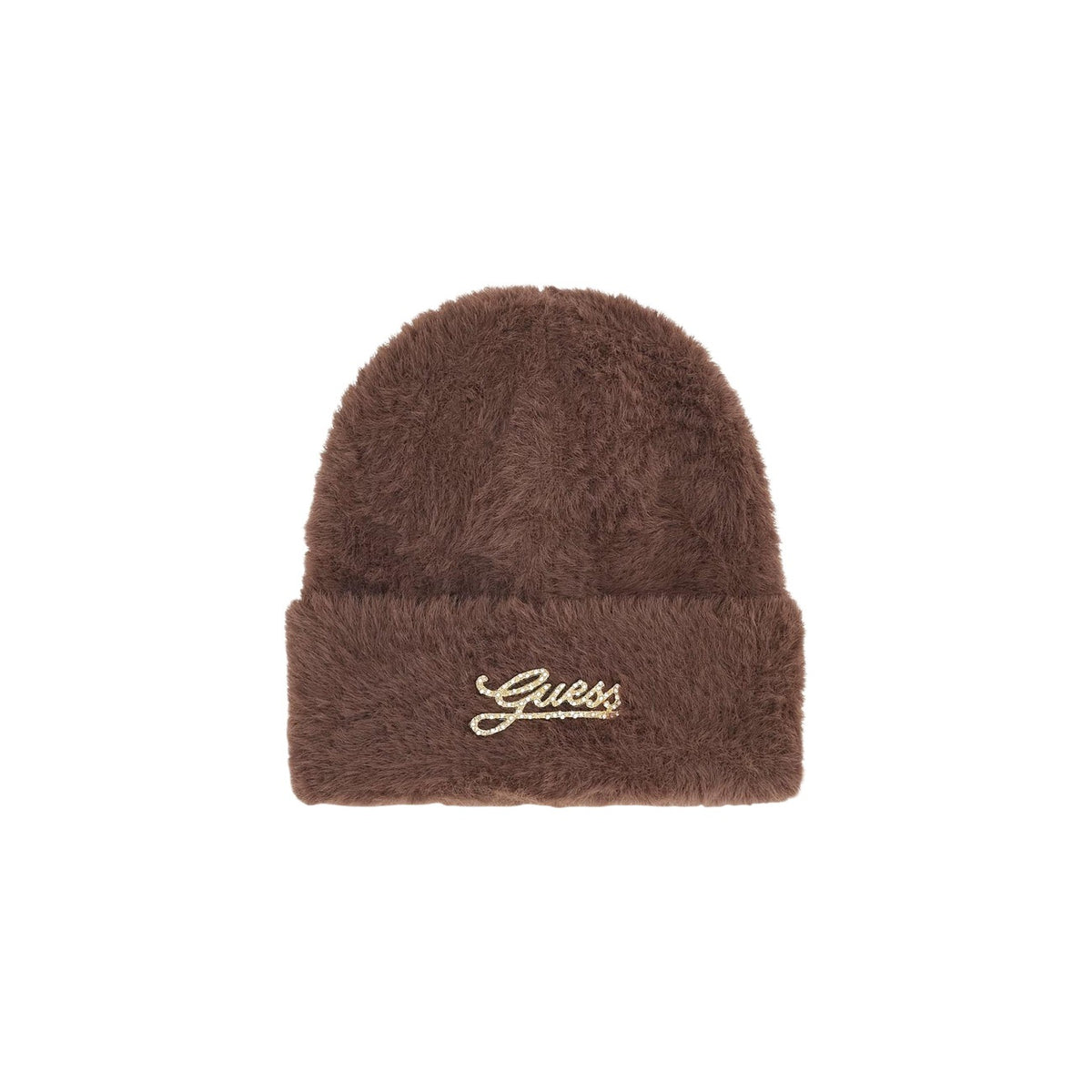 Guess — Bonnet Knitted Beanie femme — Marron