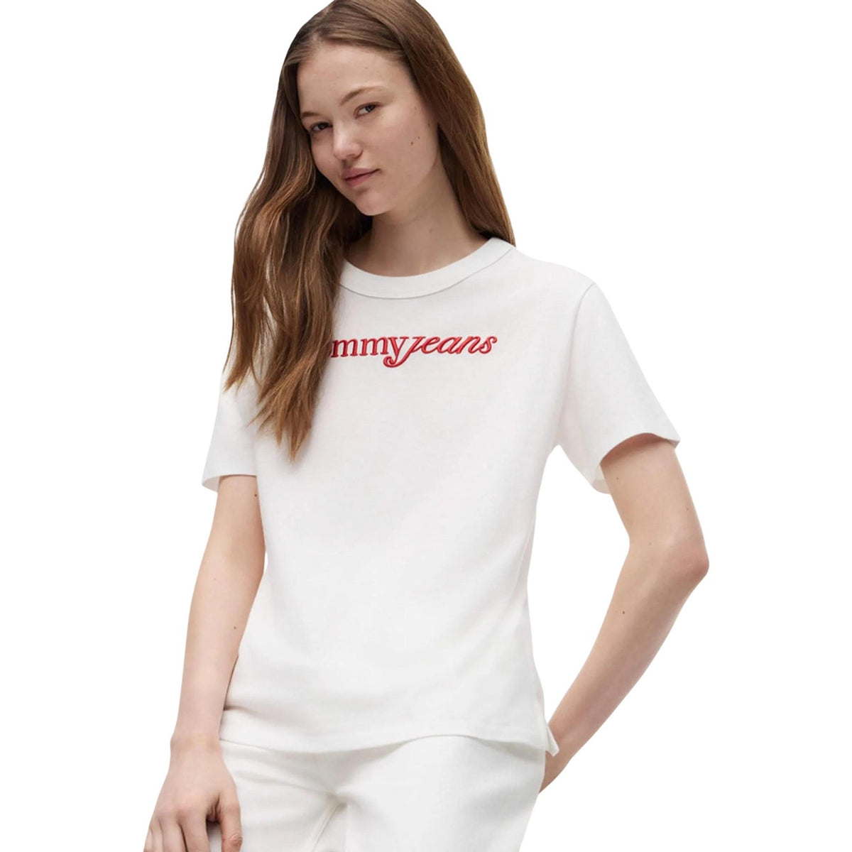 Tommy Jeans — Women’s white organic cotton T-shirt with classic collar — view 2