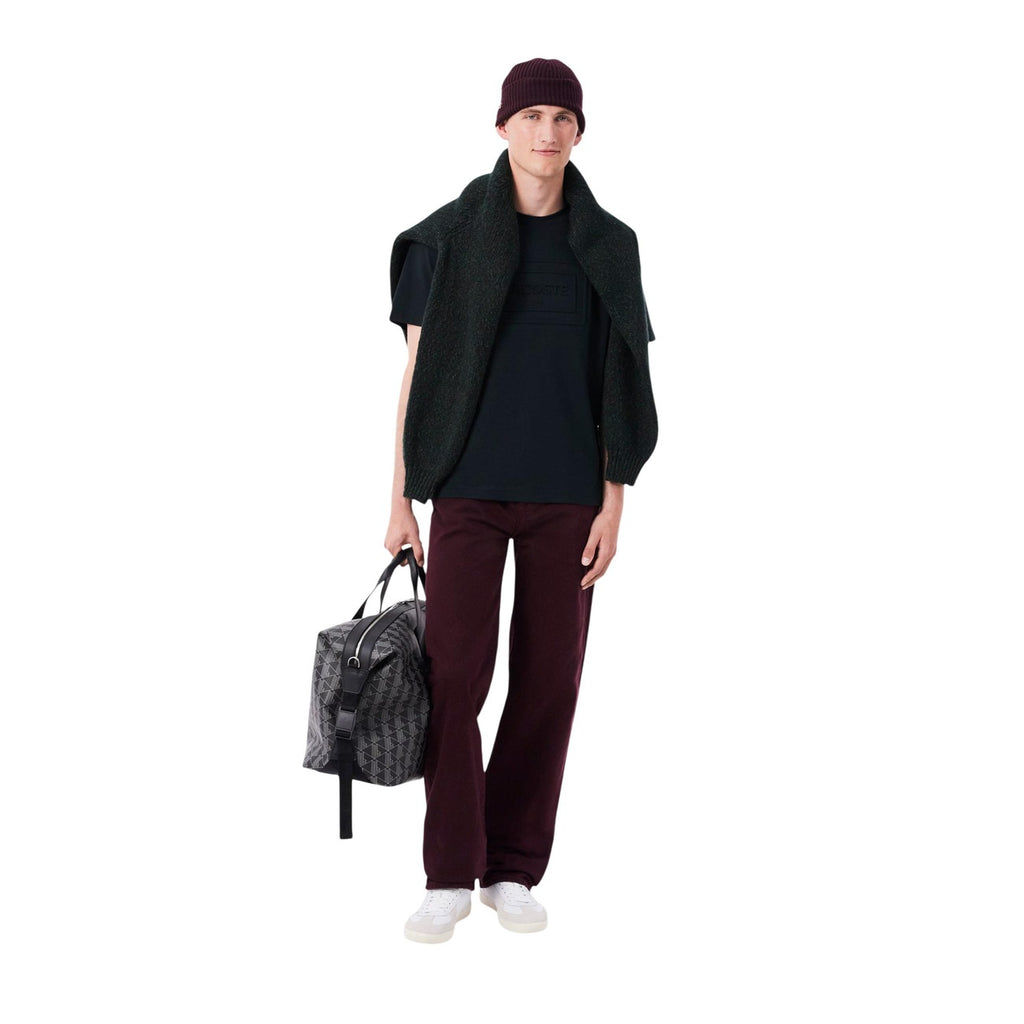 Lacoste — Bonnet côtelé bordeaux en laine — vue 4