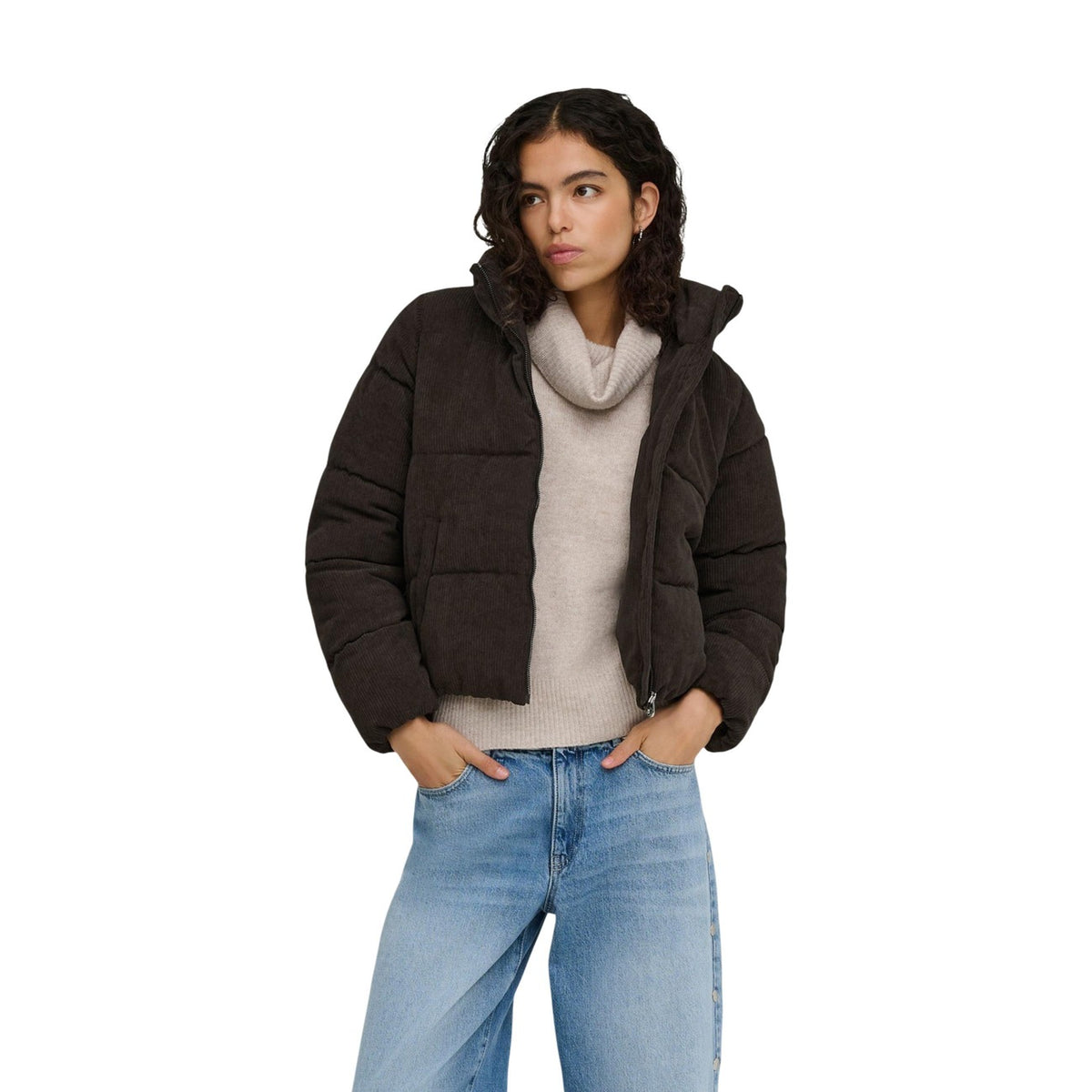 Only — Doudoune en velours côtelé ONLNEWDOLLY marron femme