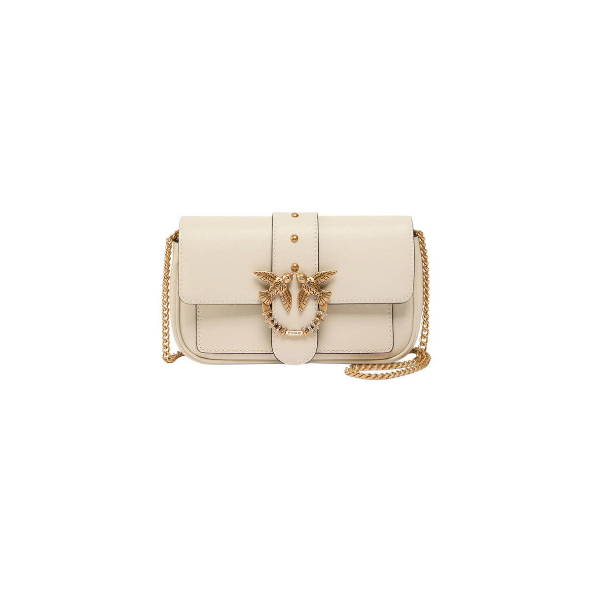 Pinko — Sac Love Pocket New Buckle Vitello en cuir beige femme