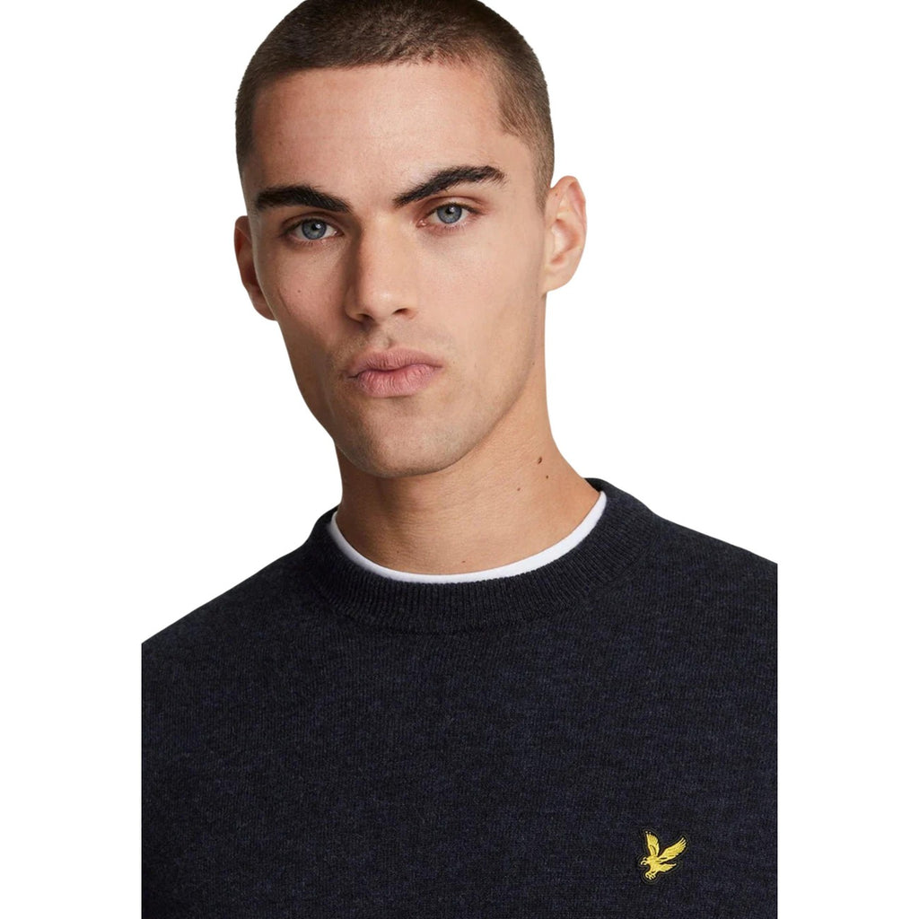 Lyle & Scott — Pull col rond noir en laine mélangée homme — vue 2