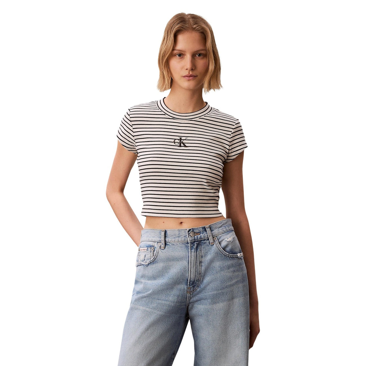 Calvin Klein Jeans — Top LV047F833G noir rayé stretch femme