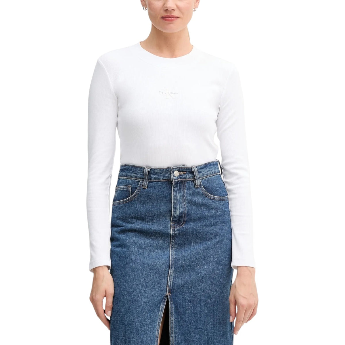 Calvin Klein Jeans – Damen-Stretch-T-Shirt LV047A803G weiß