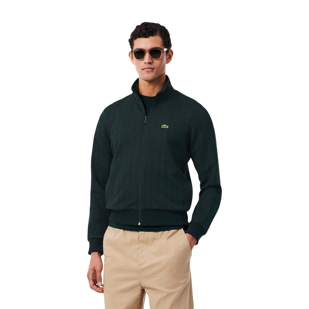 Lacoste — Veste zippée verte en jacquard homme
