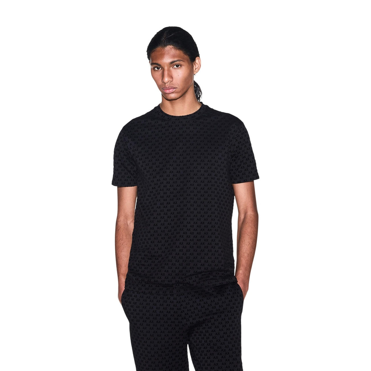 Armani Exchange — T-shirt imprimé noir en coton homme
