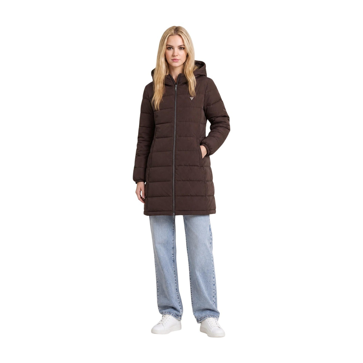 Guess — Veste New Aleta Long Puffe femme - coloris marron — vue 5