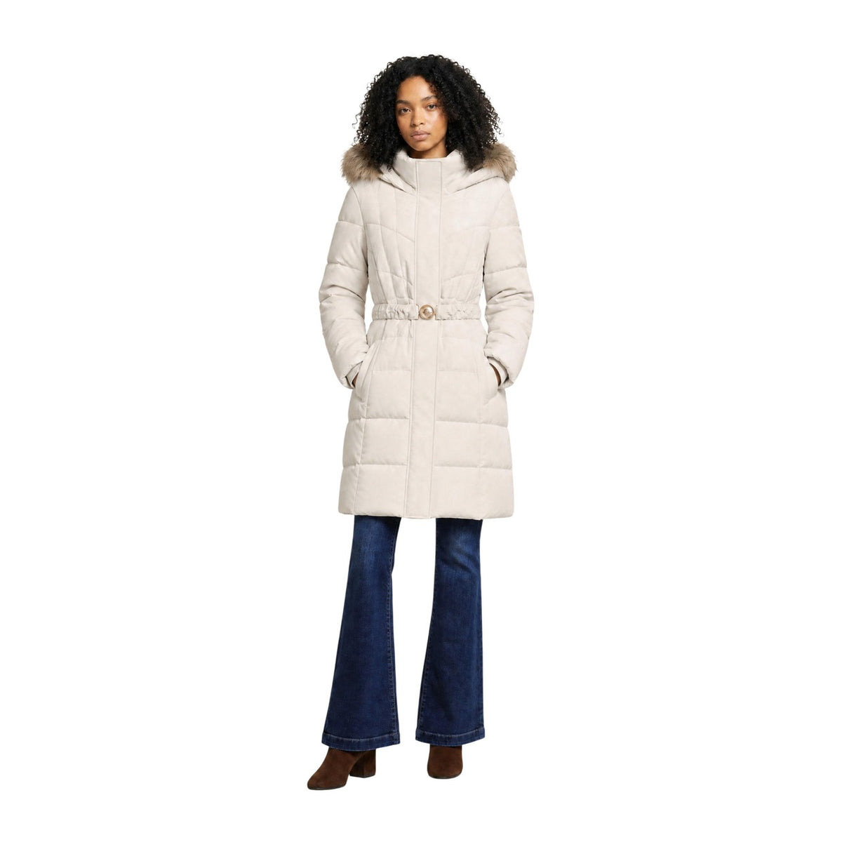Guess — Halflange donsjas New Marina beige dames — afbeelding 5