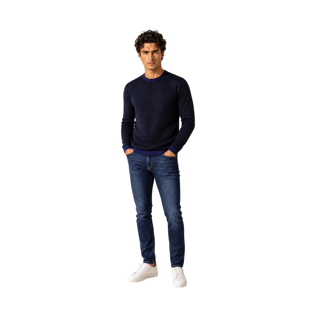 Armani Exchange — Weißer Rundhalspullover für Herren — Ansicht 3