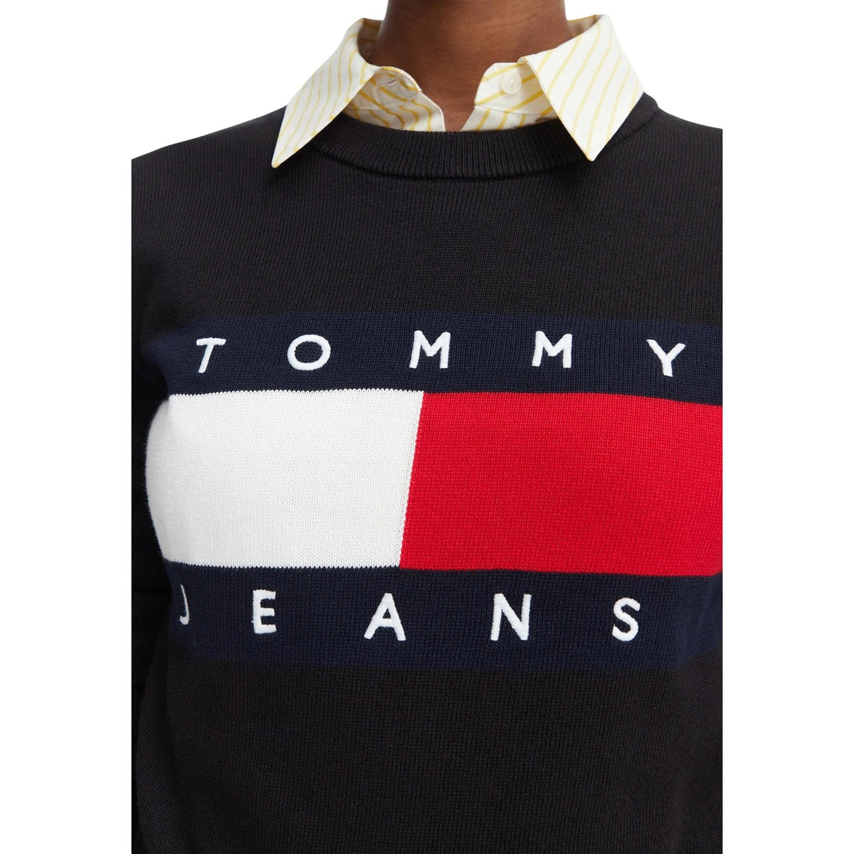 Tommy Jeans — Pull noir en coton bio femme — vue 2