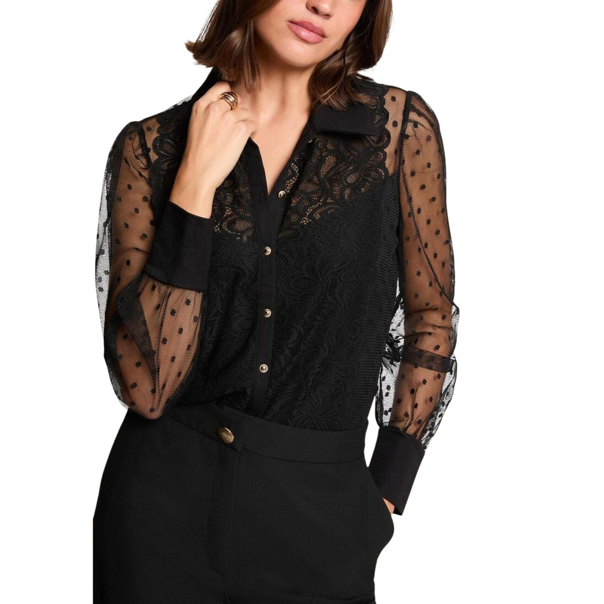 Morgan — blouse rond hals zwart voor dames — afbeelding 4