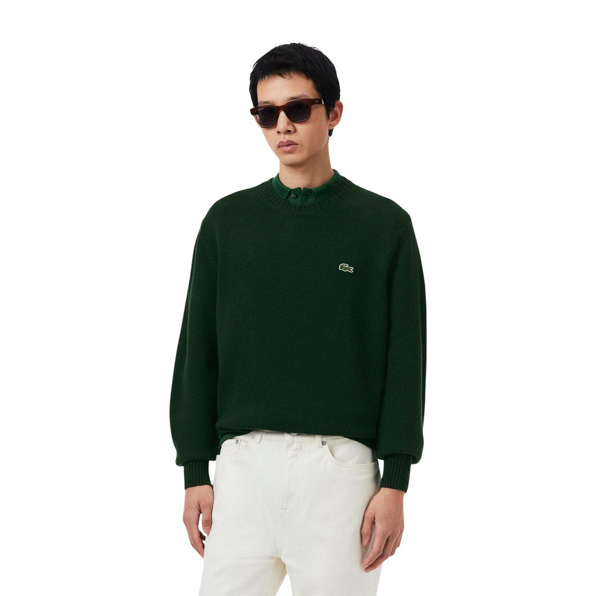 Lacoste — Pull en laine à col rond homme — Vert