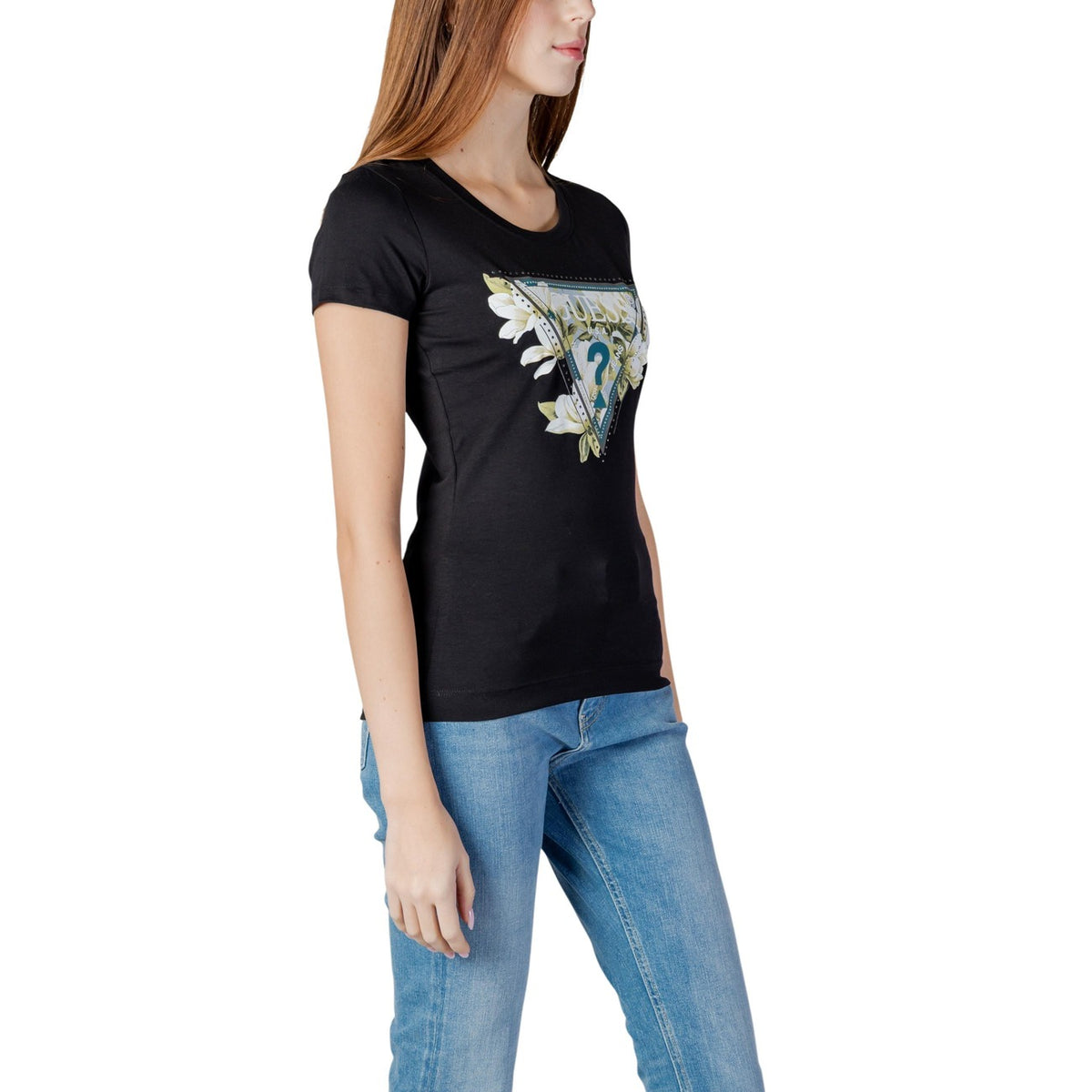 Guess — Camelia Triangle Tee women's t-shirt - black color — view 4
