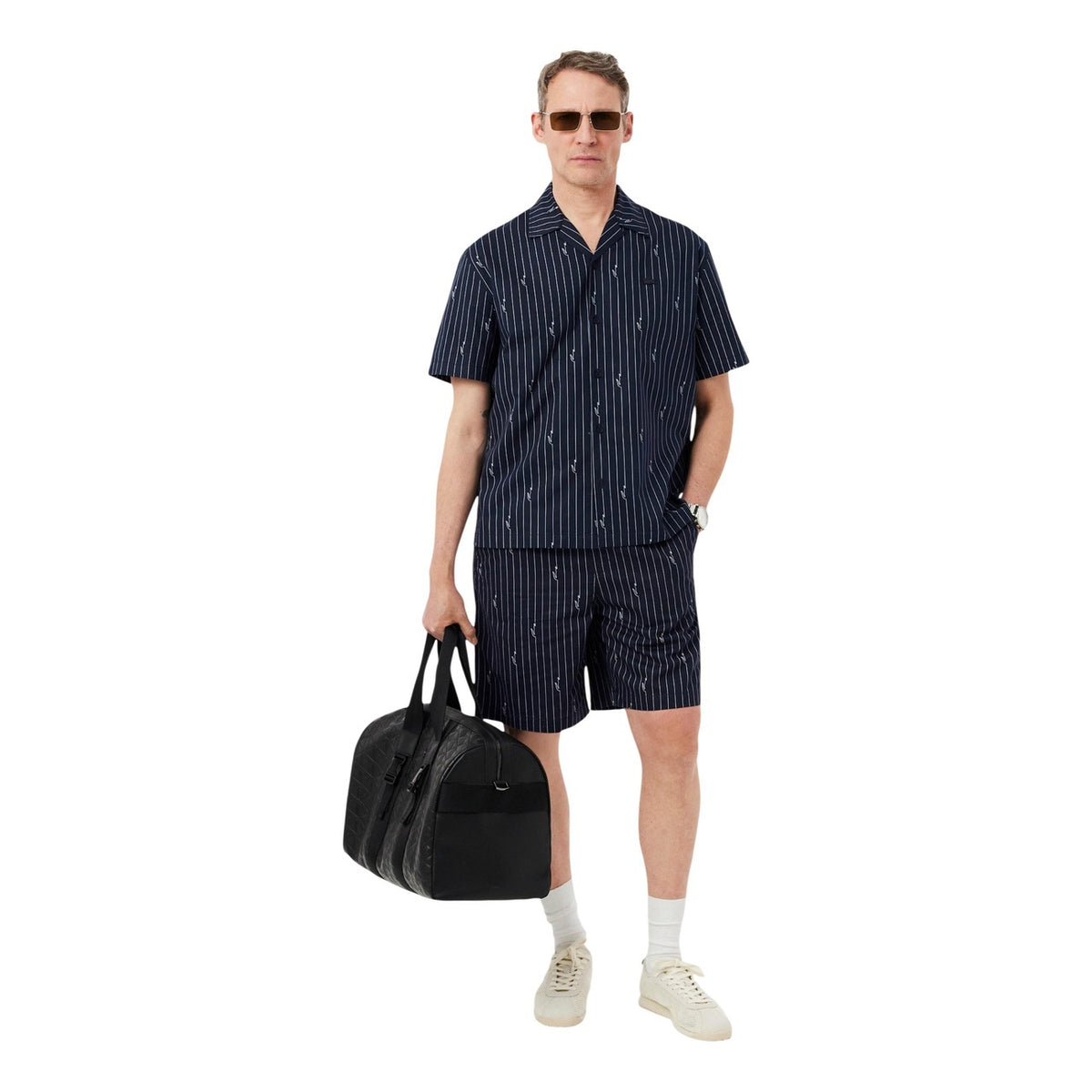 Lacoste — Chemise CH2343 noire rayée à col ouvert homme — vue 2