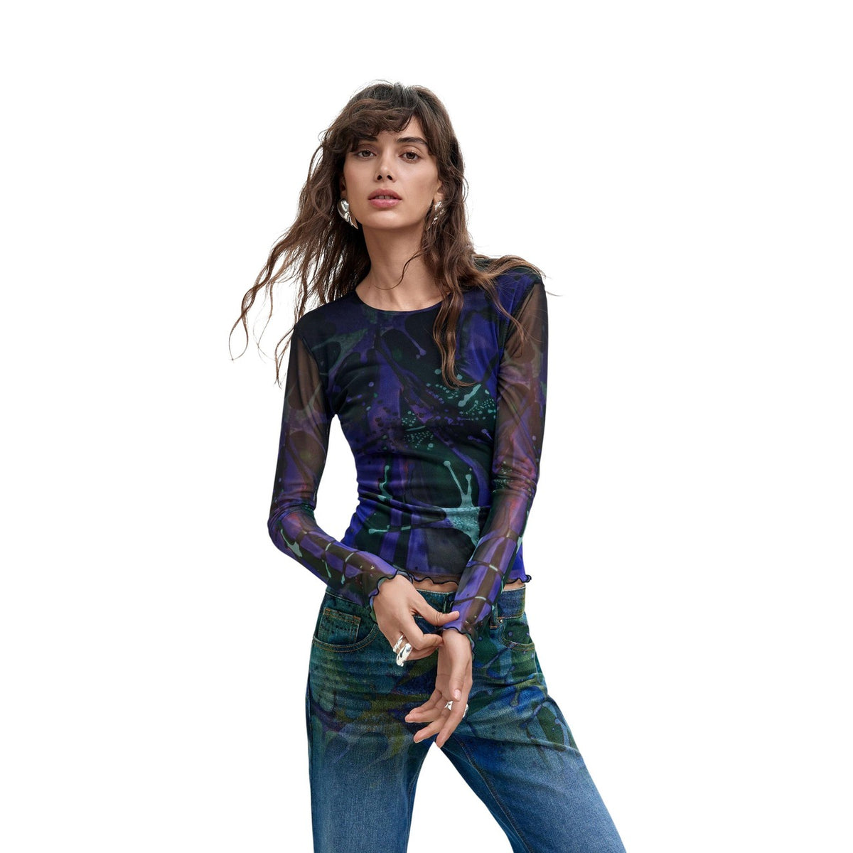 Desigual — Damen-T-Shirt Dots Leaf Lacroix violett
