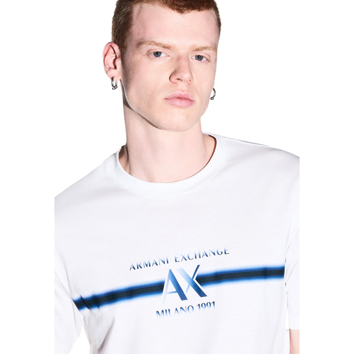 Armani Exchange — Men's white printed cotton T-shirt — view 5