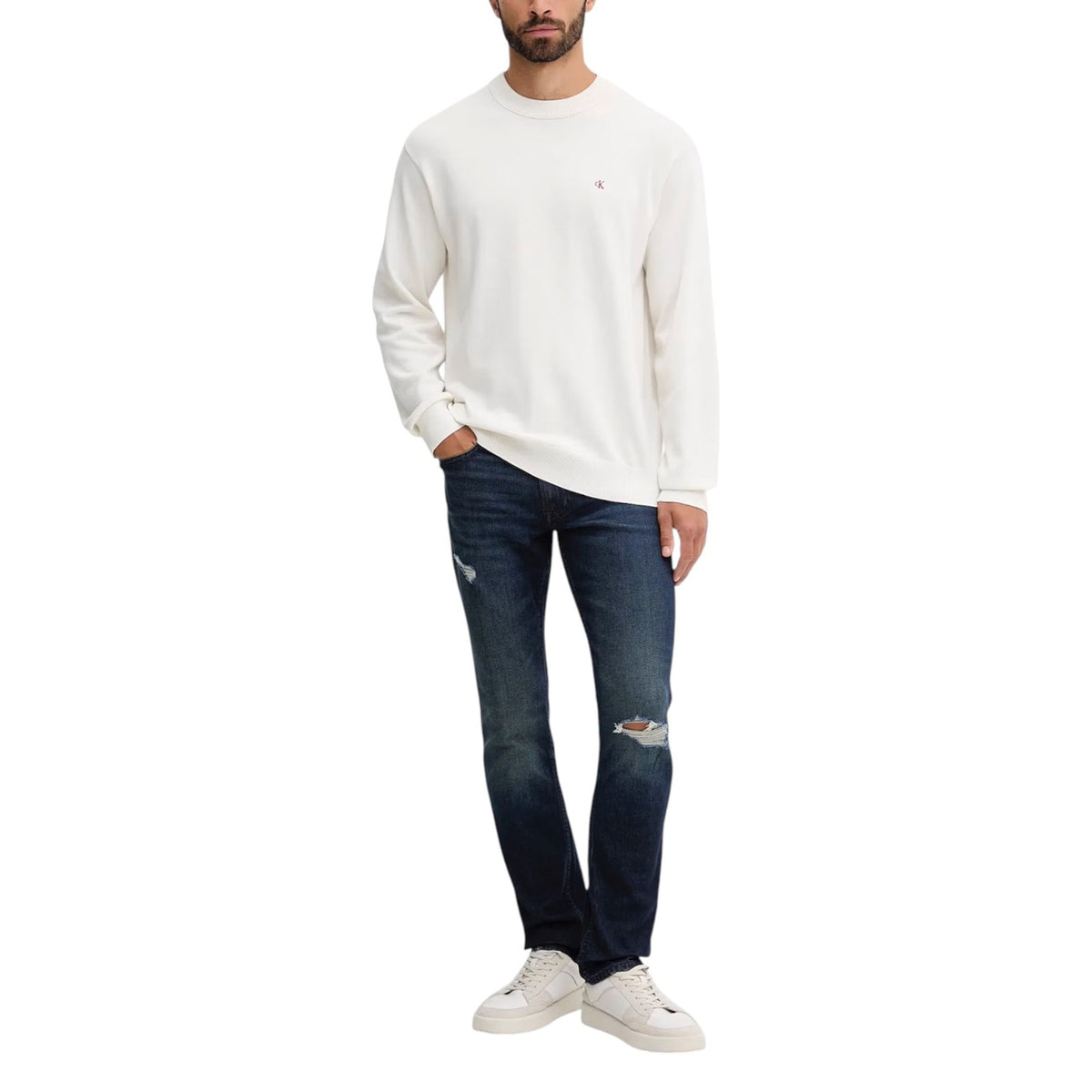 Calvin Klein Jeans — Pull LV04RC309G blanc homme — vue 3