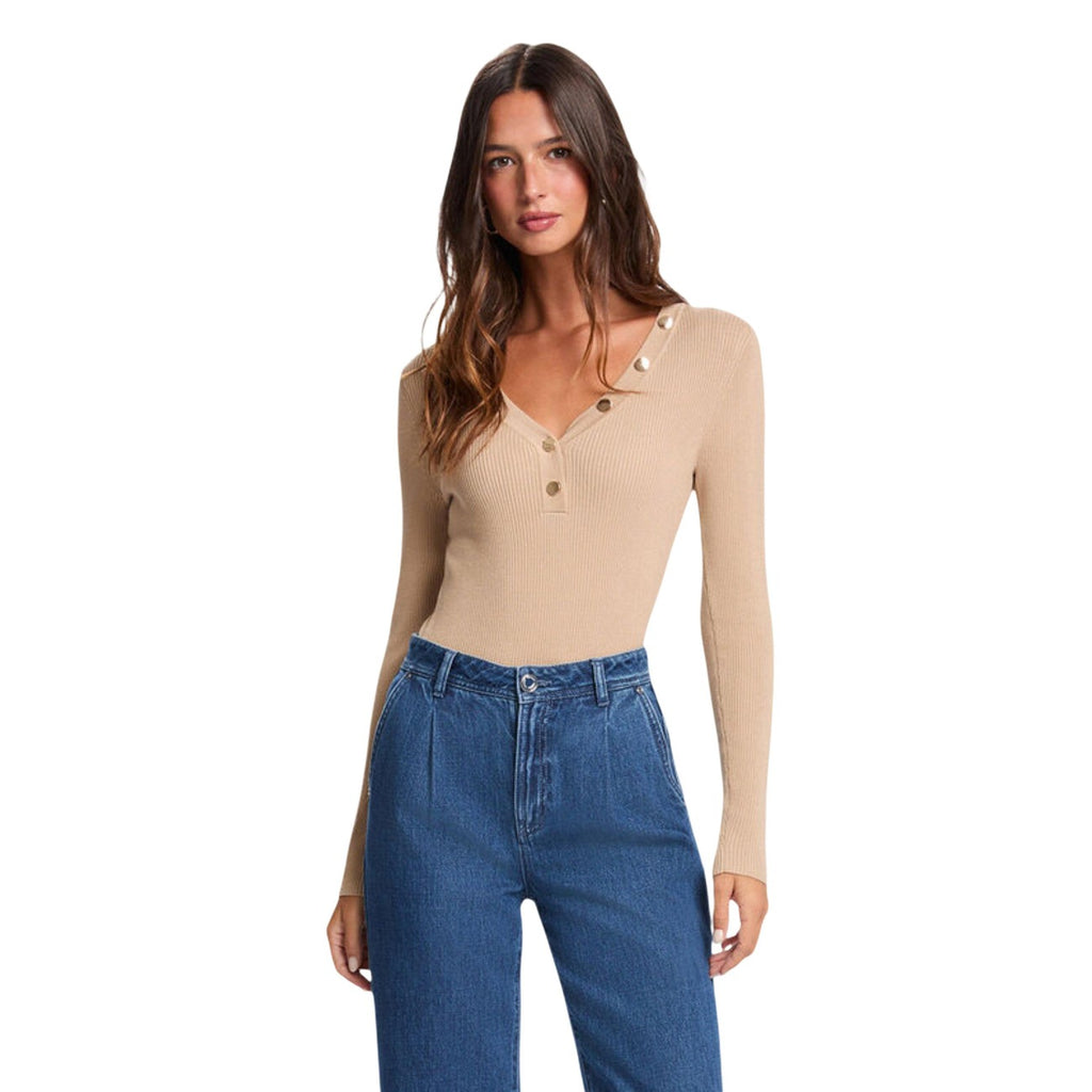 Morgan — Damen-V-Ausschnittpullover in Beige