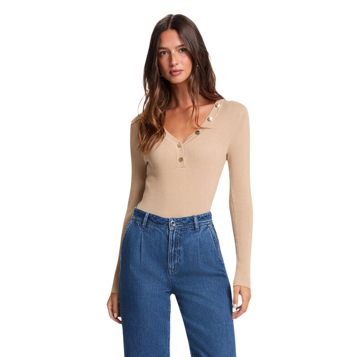 Morgan — Damen-V-Ausschnittpullover in Beige