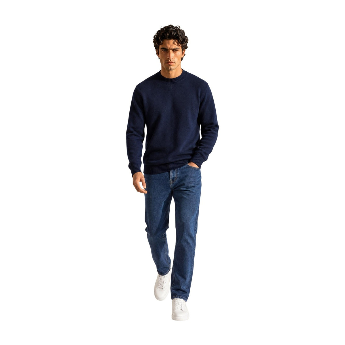 Armani Exchange — Men's blue mixed knit sweater — view 3